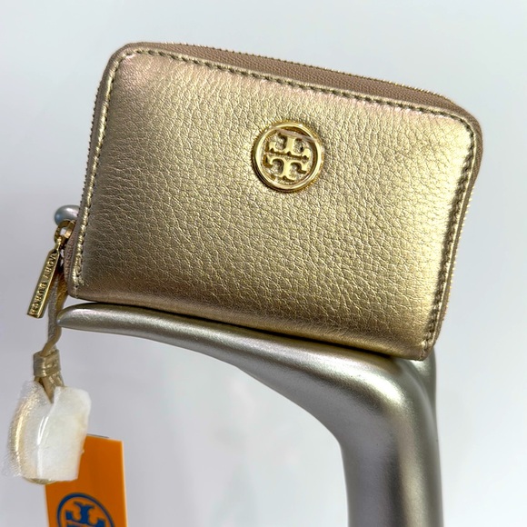 Tory Burch Handbags - Tory Burch Metallic Zip Coin Case Gold Leather